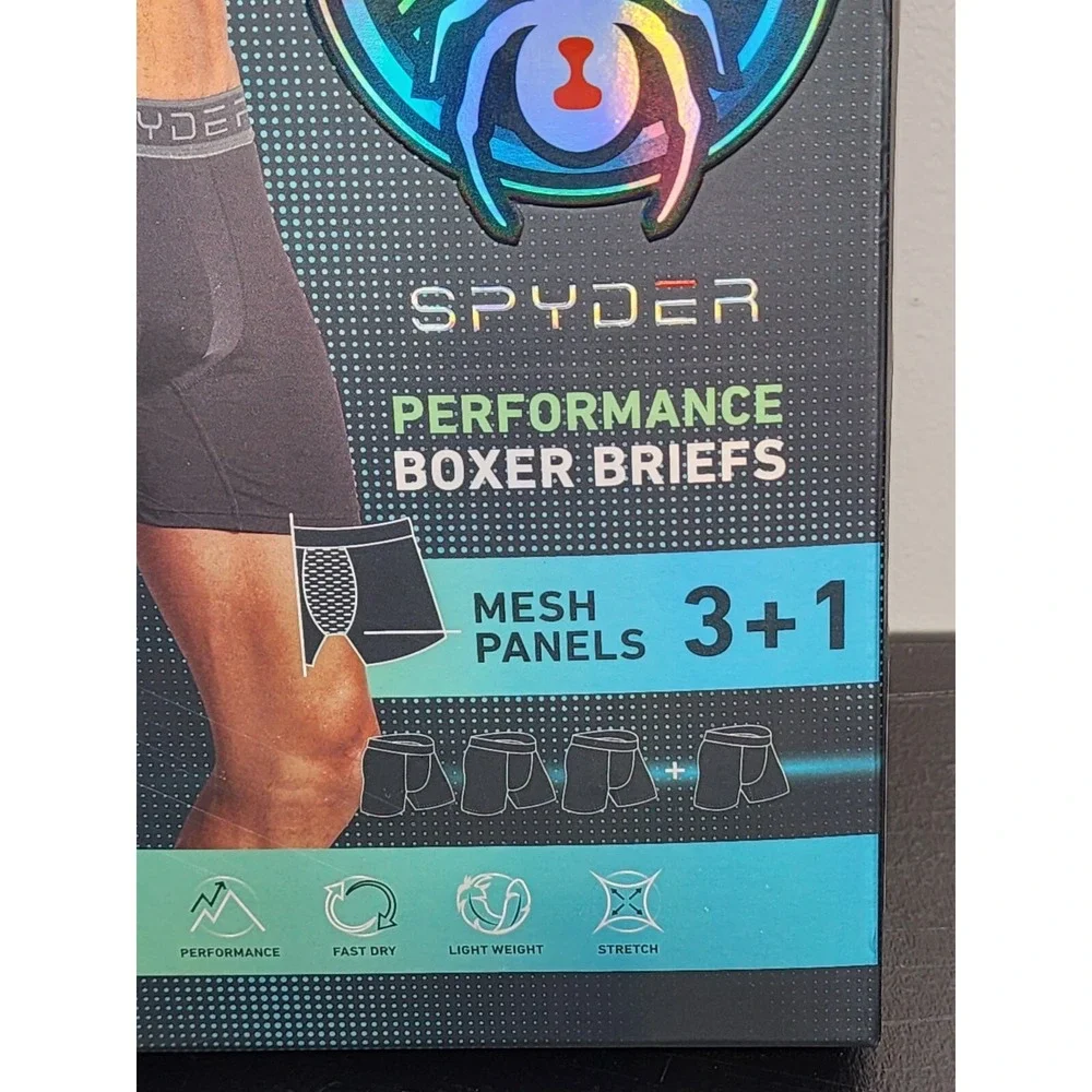 Spyder Performance Boxer Briefs Men's Large Gray Blue‎ Green Navy 4 Pack NIB